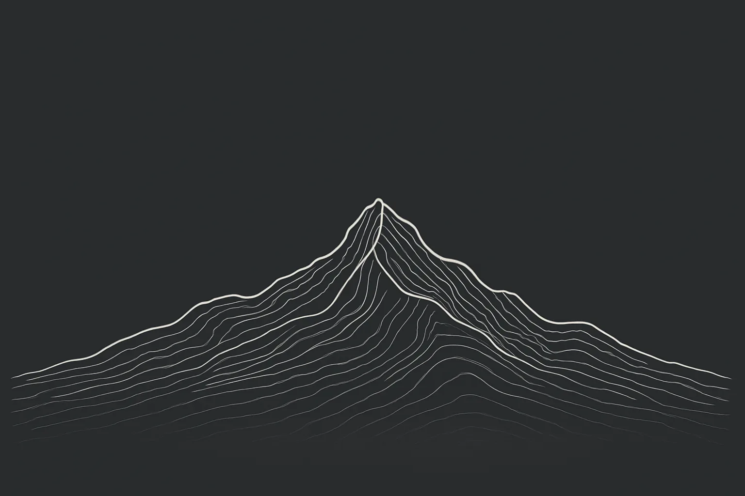 Contour-line drawing of a single ridge on a near-black field.